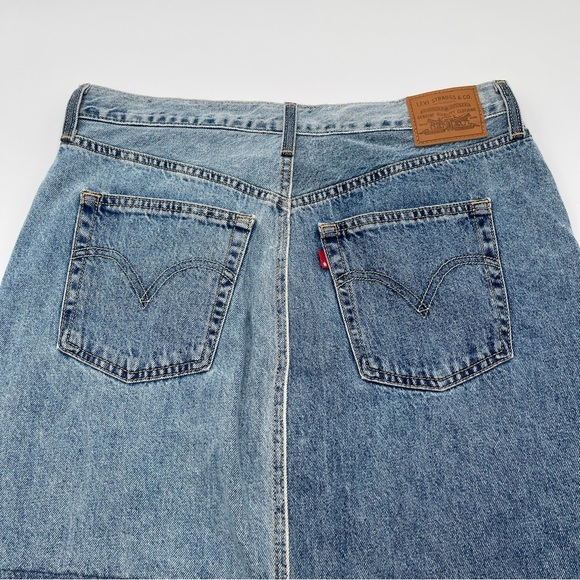 Levi's Premium Button Midi Jean Denim Skirt Size 31 Patch Design 100% Cotton New - Picture 9 of 16